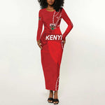 Jamhuri ya Kenya Rugby Custom Long Sleeve Bodycon Dress Kenyan Shield Style - Red Color LT15