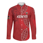 Jamhuri ya Kenya Rugby Custom Long Sleeve Button Shirt Kenyan Shield Style - Red Color