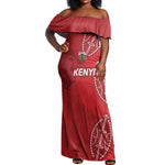 Jamhuri ya Kenya Rugby Custom Off Shoulder Maxi Dress Kenyan Shield Style - Red Color