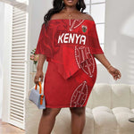 Jamhuri ya Kenya Rugby Custom Off Shoulder Short Dress Kenyan Shield Style - Red Color