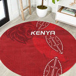 Jamhuri ya Kenya Rugby Round Carpet Kenyan Shield Style - Red Color
