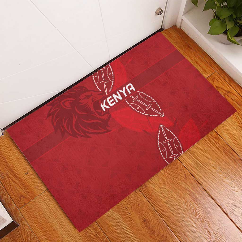 Jamhuri ya Kenya Rugby Rubber Doormat Kenyan Shield Style - Red Color