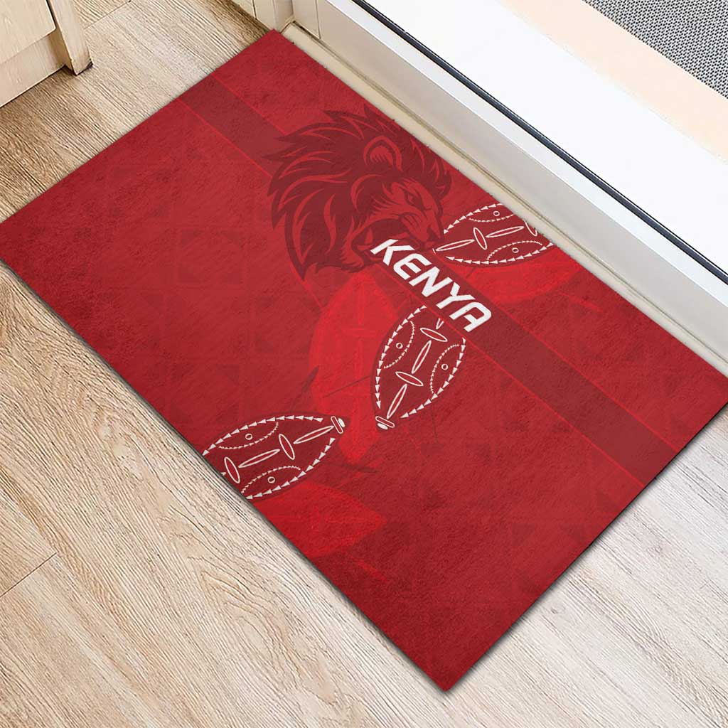 Jamhuri ya Kenya Rugby Rubber Doormat Kenyan Shield Style - Red Color