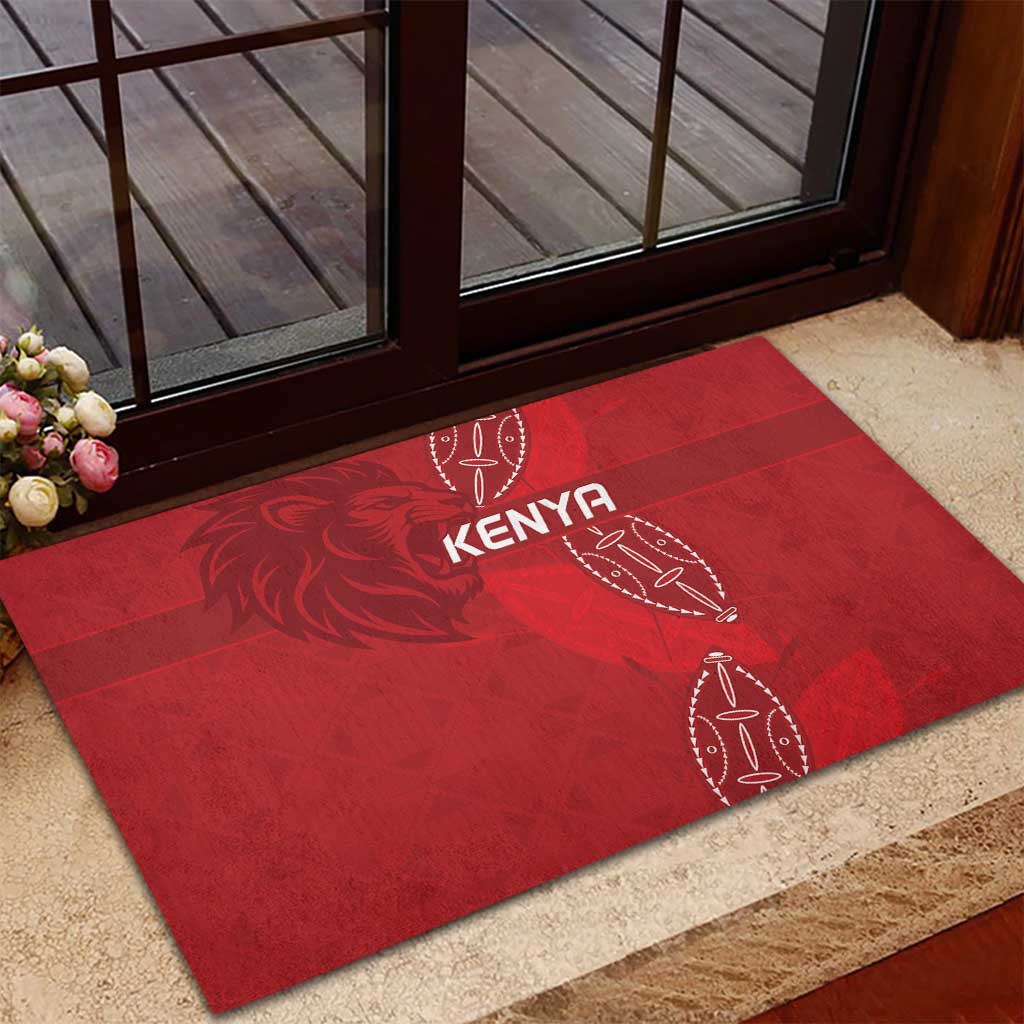 Jamhuri ya Kenya Rugby Rubber Doormat Kenyan Shield Style - Red Color