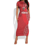 Jamhuri ya Kenya Rugby Custom Short Sleeve Bodycon Dress Kenyan Shield Style - Red Color LT15