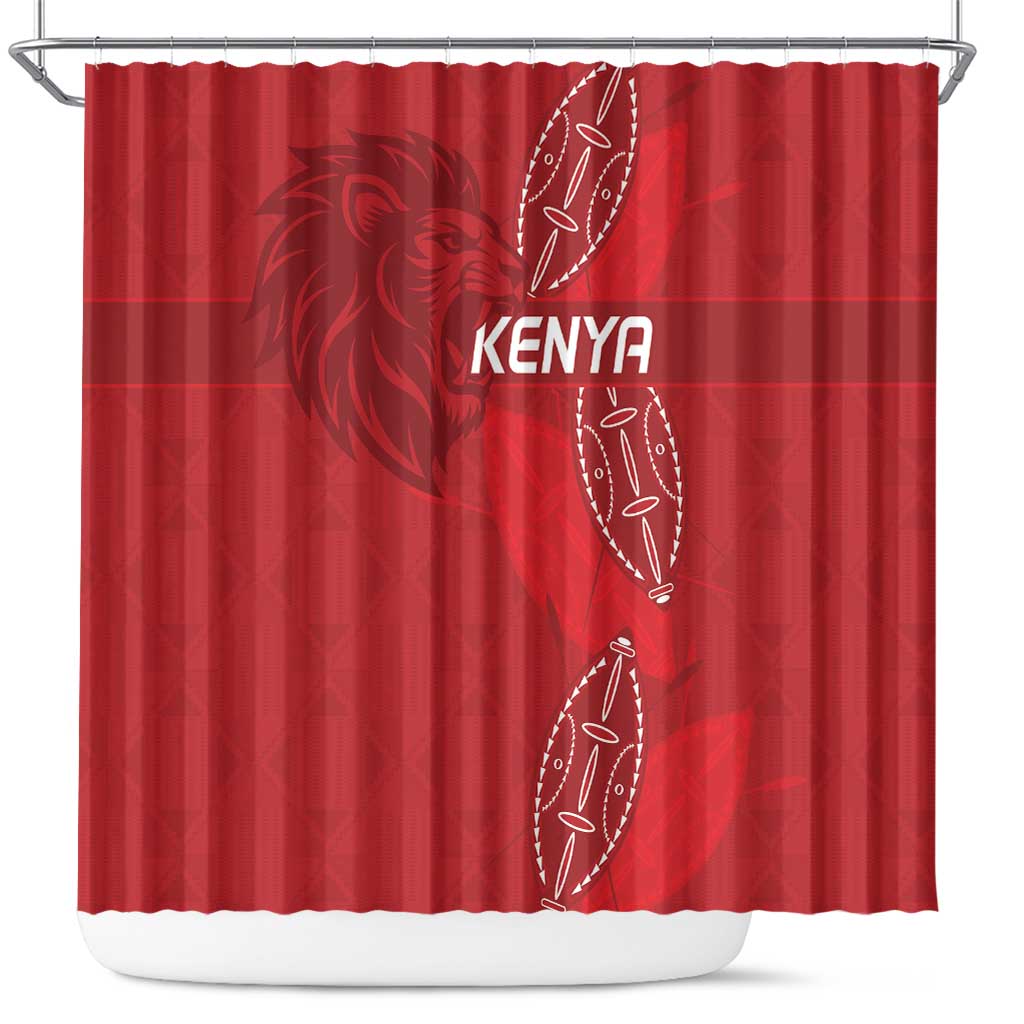 Jamhuri ya Kenya Rugby Shower Curtain Kenyan Shield Style - Red Color