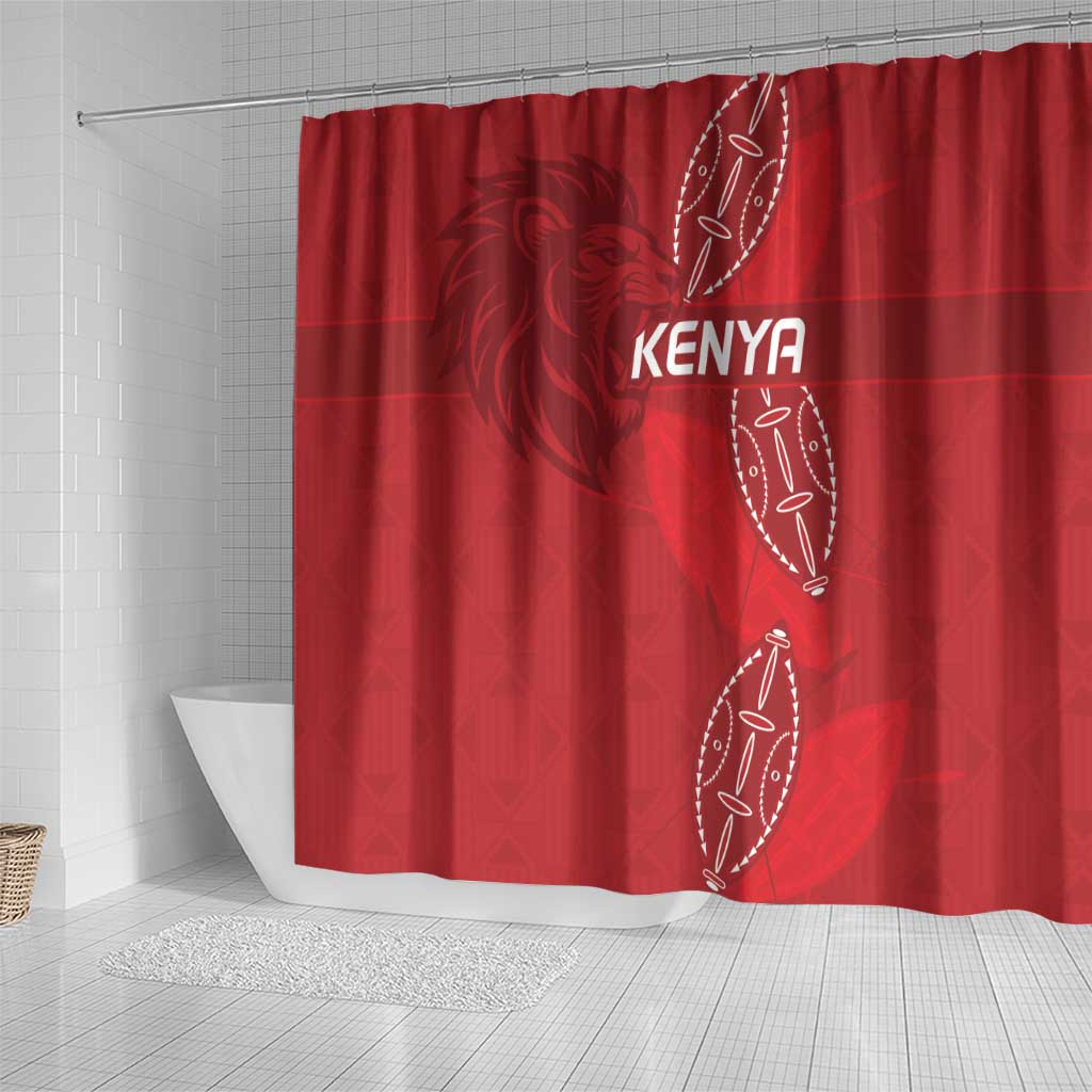 Jamhuri ya Kenya Rugby Shower Curtain Kenyan Shield Style - Red Color