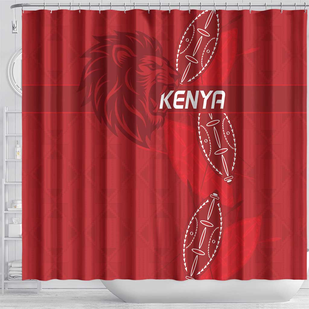 Jamhuri ya Kenya Rugby Shower Curtain Kenyan Shield Style - Red Color