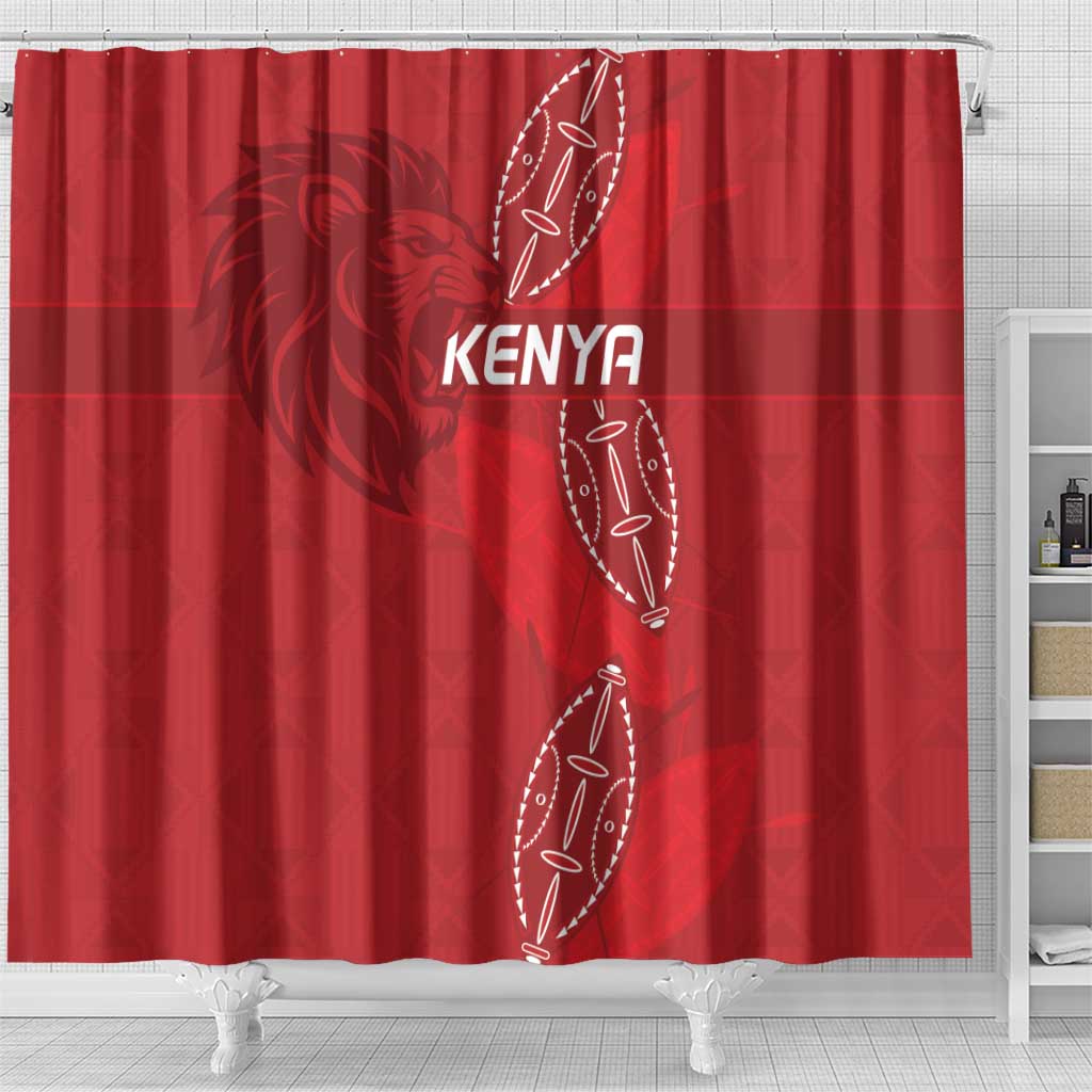 Jamhuri ya Kenya Rugby Shower Curtain Kenyan Shield Style - Red Color