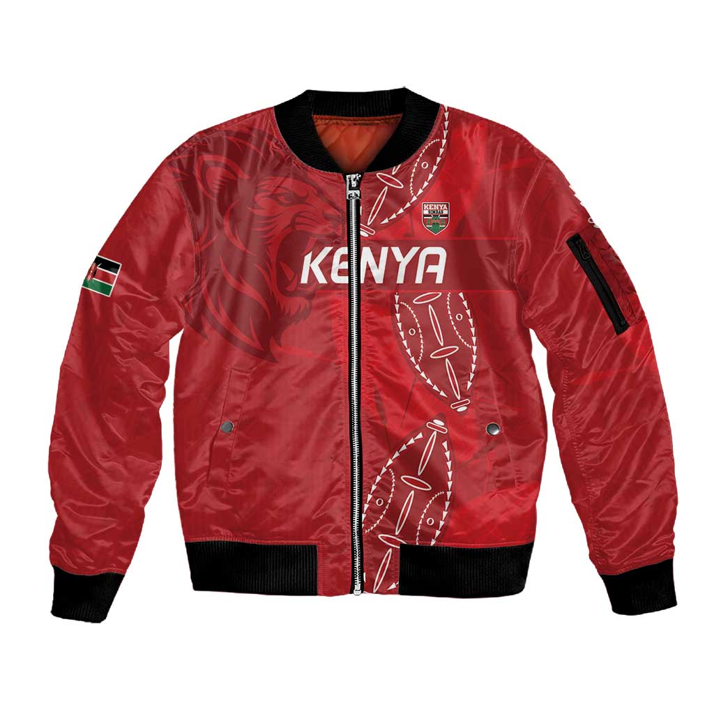 Jamhuri ya Kenya Rugby Custom Sleeve Zip Bomber Jacket Kenyan Shield Style - Red Color