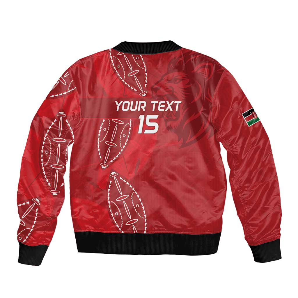 Jamhuri ya Kenya Rugby Custom Sleeve Zip Bomber Jacket Kenyan Shield Style - Red Color