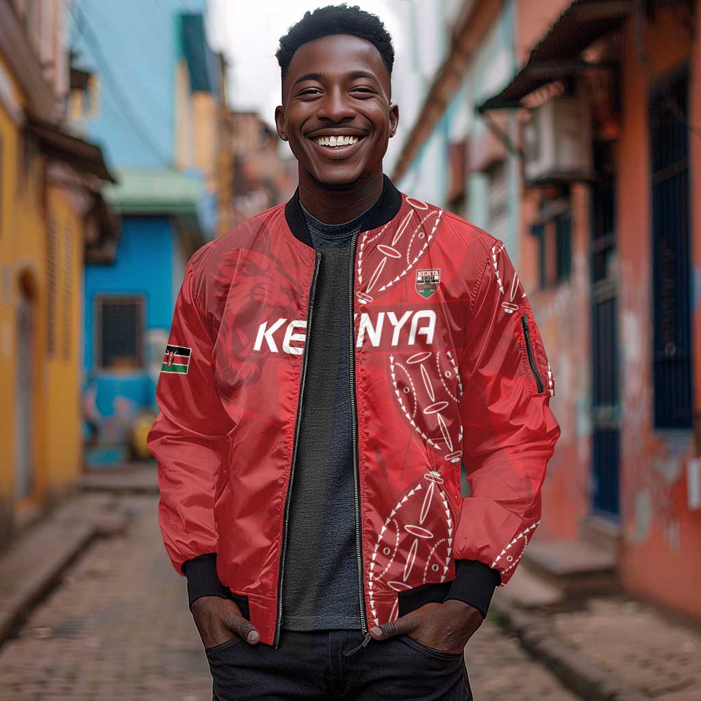 Jamhuri ya Kenya Rugby Custom Sleeve Zip Bomber Jacket Kenyan Shield Style - Red Color