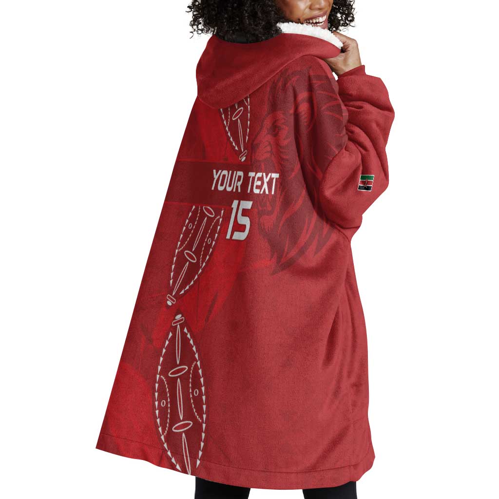 Jamhuri ya Kenya Rugby Custom Wearable Blanket Hoodie Kenyan Shield Style - Red Color
