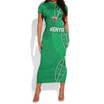 Jamhuri ya Kenya Rugby Custom Short Sleeve Bodycon Dress Kenyan Shield Style - Green Color LT15