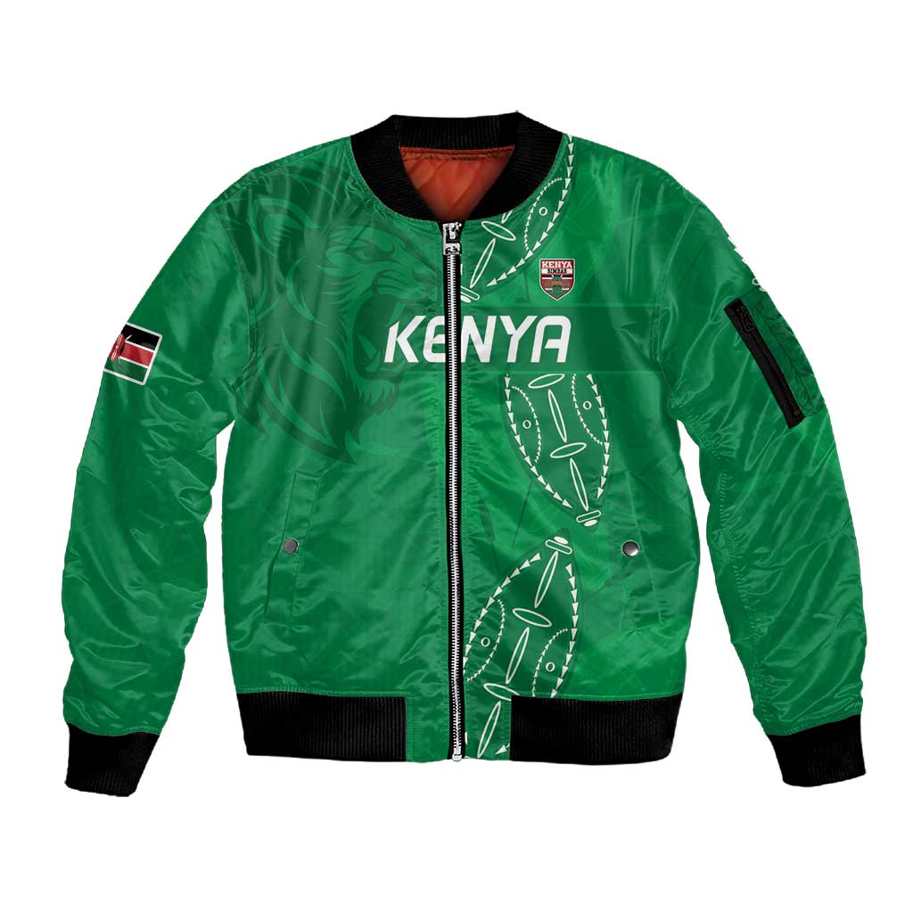 Jamhuri ya Kenya Rugby Custom Sleeve Zip Bomber Jacket Kenyan Shield Style - Green Color