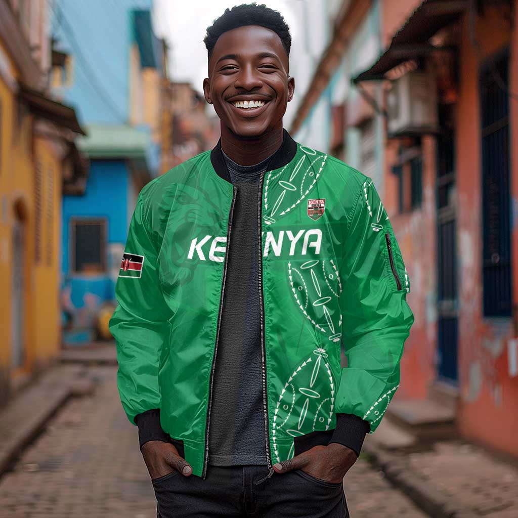 Jamhuri ya Kenya Rugby Custom Sleeve Zip Bomber Jacket Kenyan Shield Style - Green Color