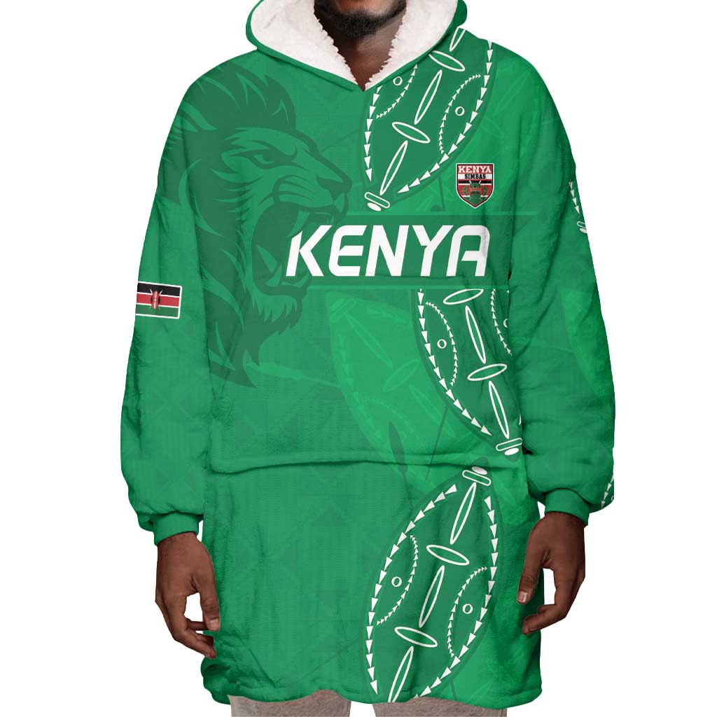 Jamhuri ya Kenya Rugby Custom Wearable Blanket Hoodie Kenyan Shield Style - Green Color