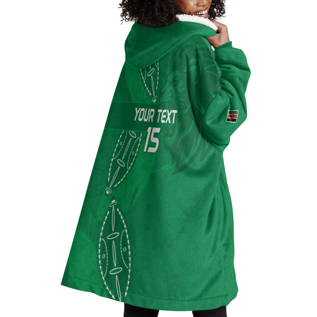 Jamhuri ya Kenya Rugby Custom Wearable Blanket Hoodie Kenyan Shield Style - Green Color