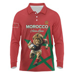 Morocco Rugby Custom Long Sleeve Polo Shirt Come On Atlas Lions