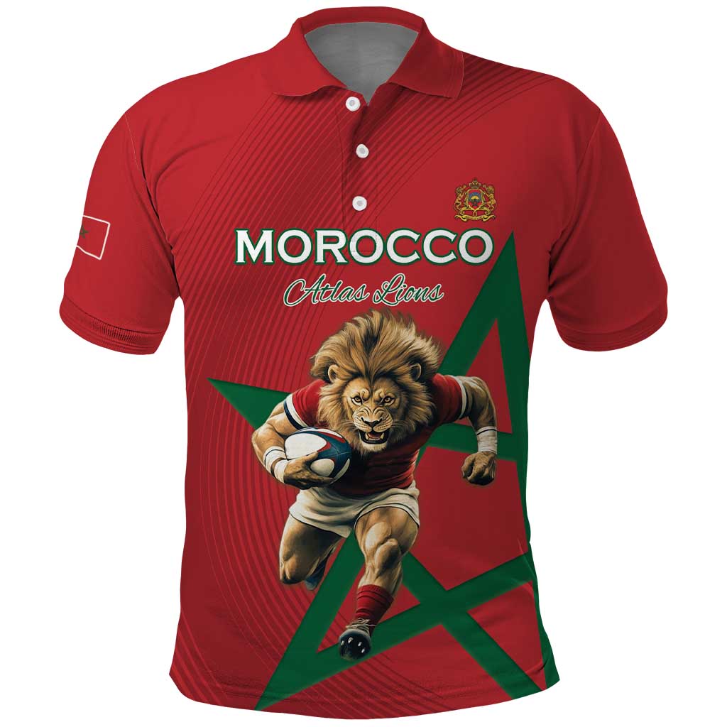 Morocco Rugby Custom Polo Shirt Come On Atlas Lions