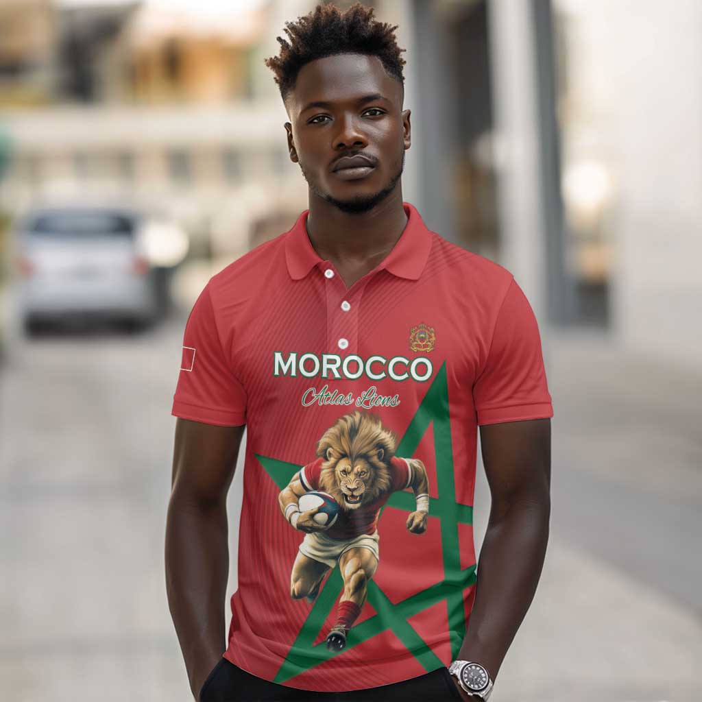 Morocco Rugby Custom Polo Shirt Come On Atlas Lions