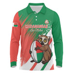 Madagascar Rugby Custom Long Sleeve Polo Shirt Allez Les Makis - African Pride
