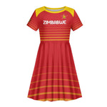 Custom Zimbabwe Cricket Kid Short Sleeve Dress Come On Chevrons - African Pride