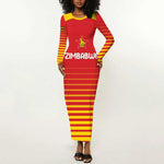 Custom Zimbabwe Cricket Long Sleeve Bodycon Dress Come On Chevrons - African Pride