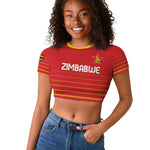 Custom Zimbabwe Cricket Raglan Cropped T shirt Come On Chevrons - African Pride
