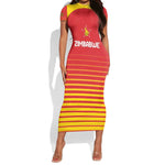 Custom Zimbabwe Cricket Short Sleeve Bodycon Dress Come On Chevrons - African Pride