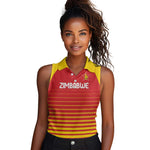 Custom Zimbabwe Cricket Women Sleeveless Polo Shirt Come On Chevrons - African Pride