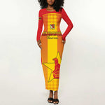 Custom Zimbabwe Cricket Long Sleeve Bodycon Dress Sporty Style - African Pride
