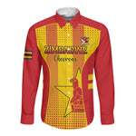 Custom Zimbabwe Cricket Long Sleeve Button Shirt Sporty Style - African Pride