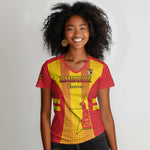 Custom Zimbabwe Cricket Women V-Neck T-Shirt Sporty Style - African Pride