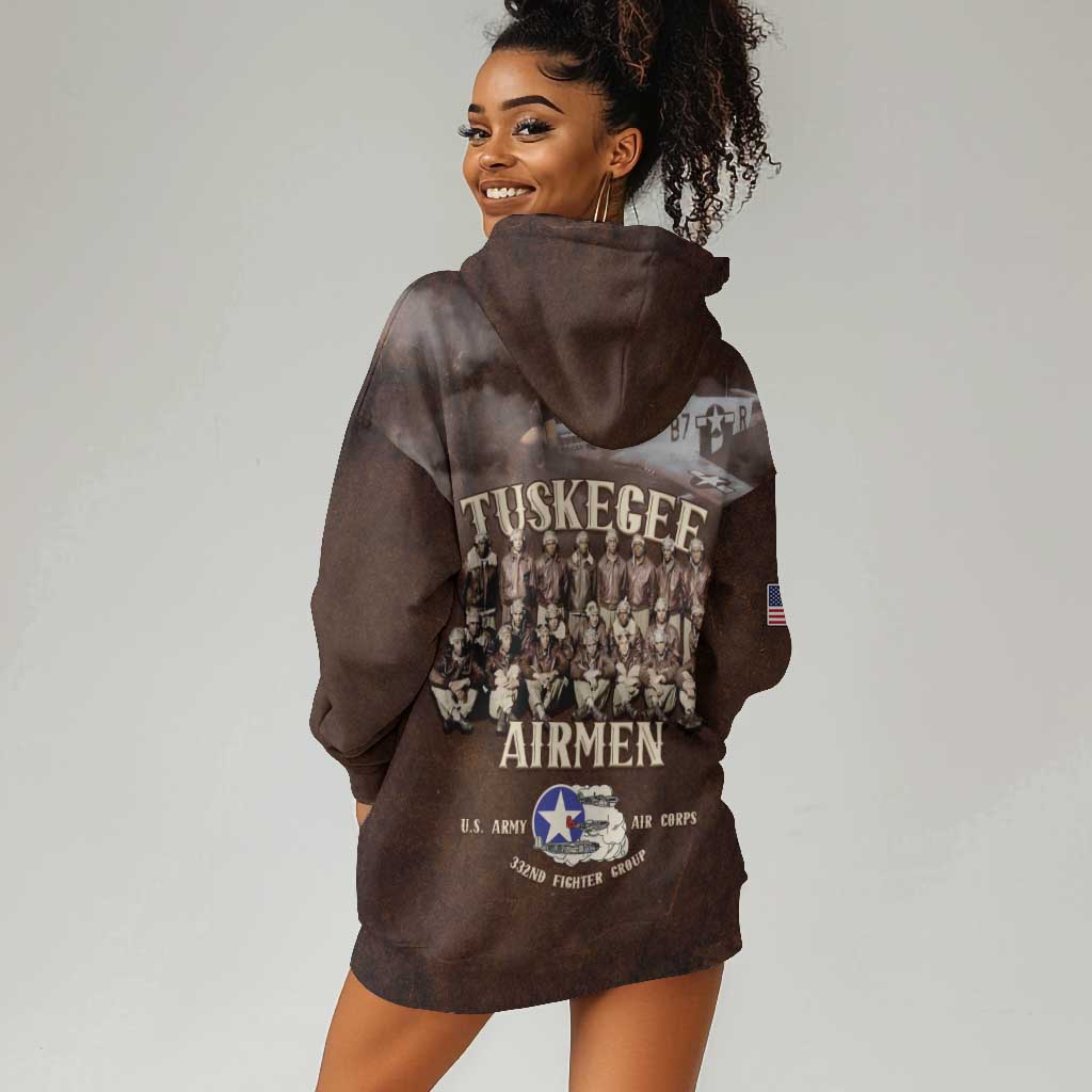 Remembering the Red Tail Heroes Hoodie Dress Tuskegee Airmen Legacy Retro Style - African Pride