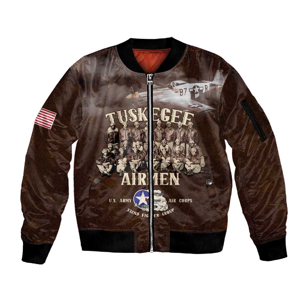 Remembering the Red Tail Heroes Sleeve Zip Bomber Jacket Tuskegee Airmen Legacy Retro Style - African Pride