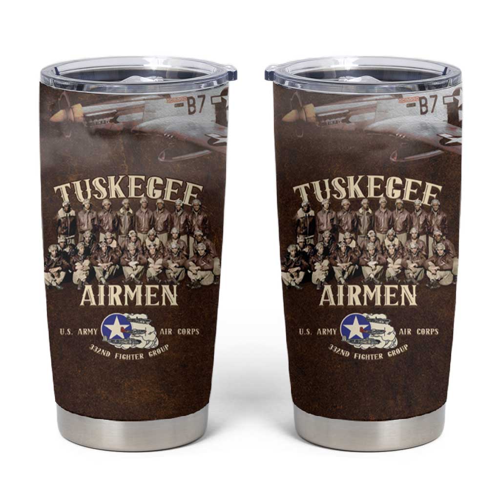 Remembering the Red Tail Heroes Tumbler Cup Tuskegee Airmen Legacy Retro Style - African Pride