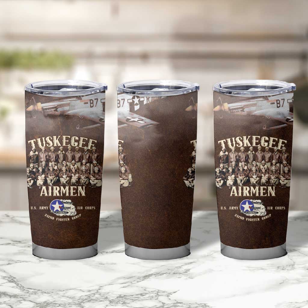 Remembering the Red Tail Heroes Tumbler Cup Tuskegee Airmen Legacy Retro Style - African Pride