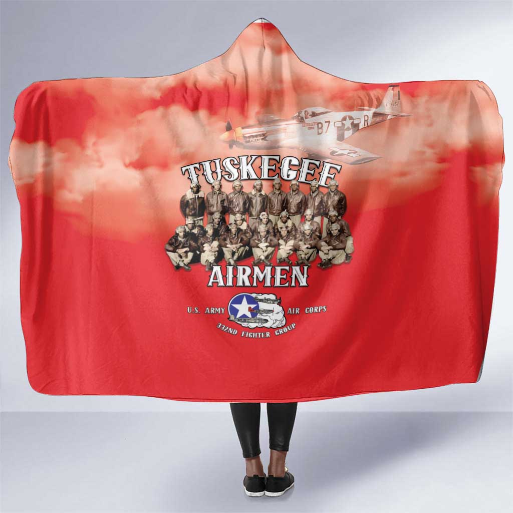 Remembering the Red Tail Heroes Hooded Blanket Tuskegee Airmen Legacy - Red - African Pride