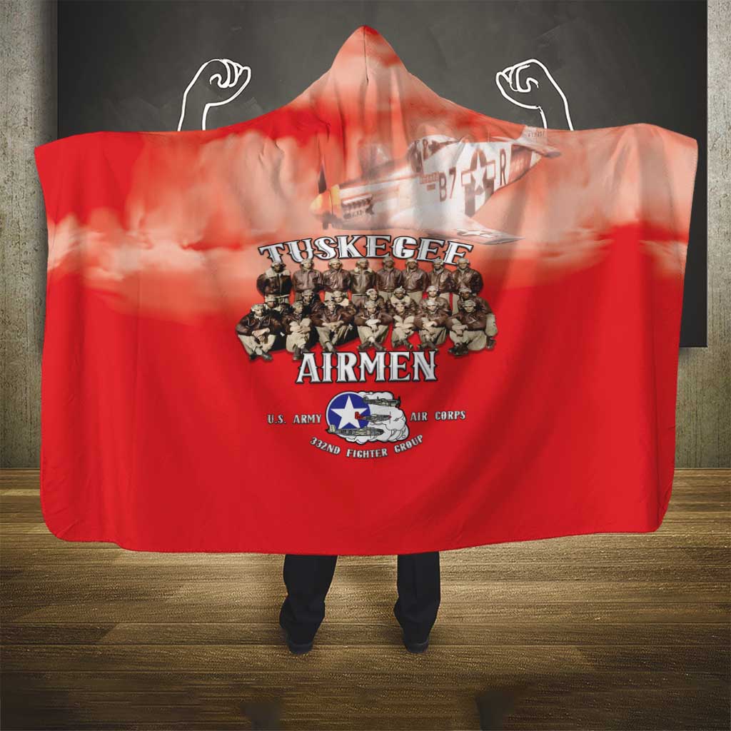Remembering the Red Tail Heroes Hooded Blanket Tuskegee Airmen Legacy - Red - African Pride
