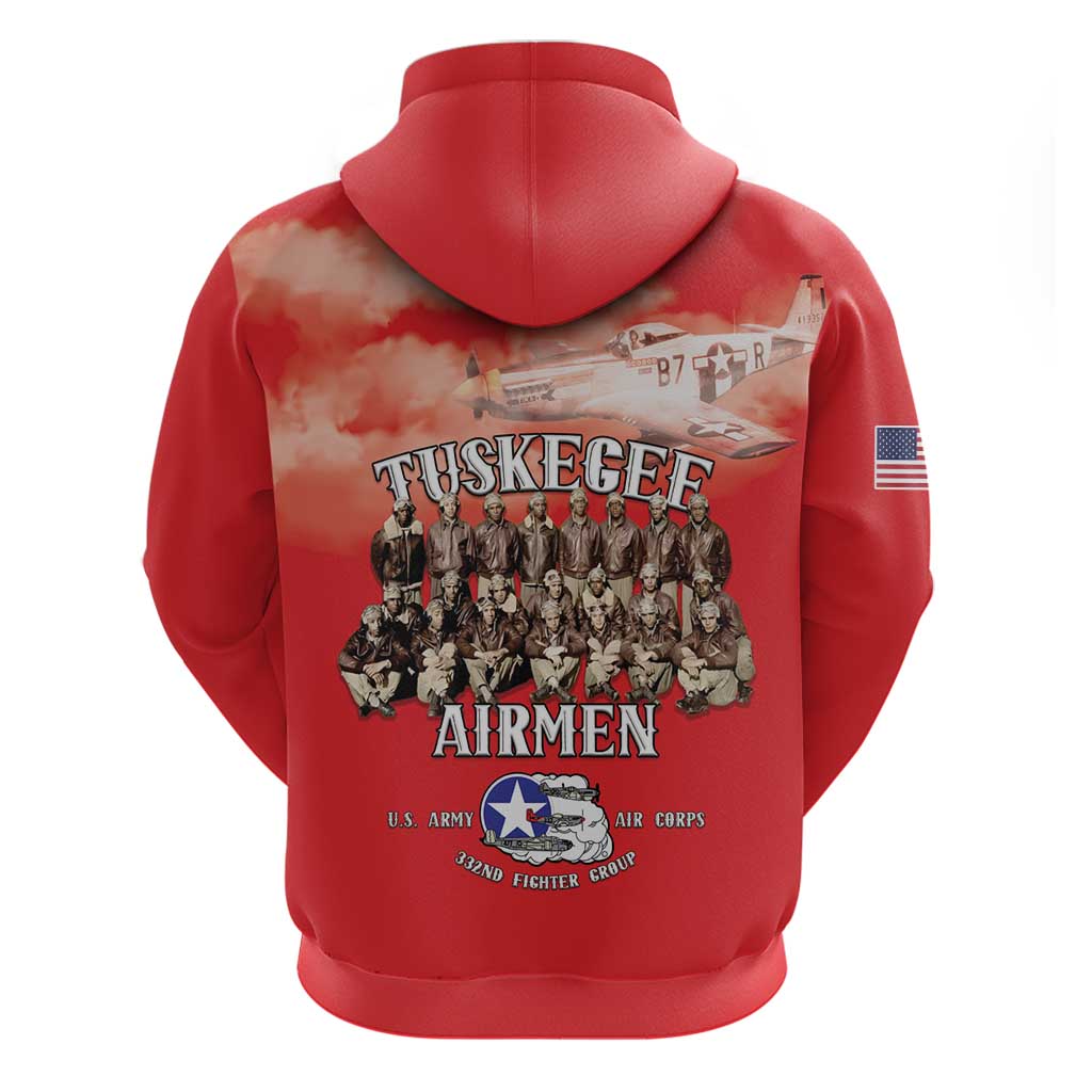 Remembering the Red Tail Heroes Hoodie Tuskegee Airmen Legacy - Red - African Pride