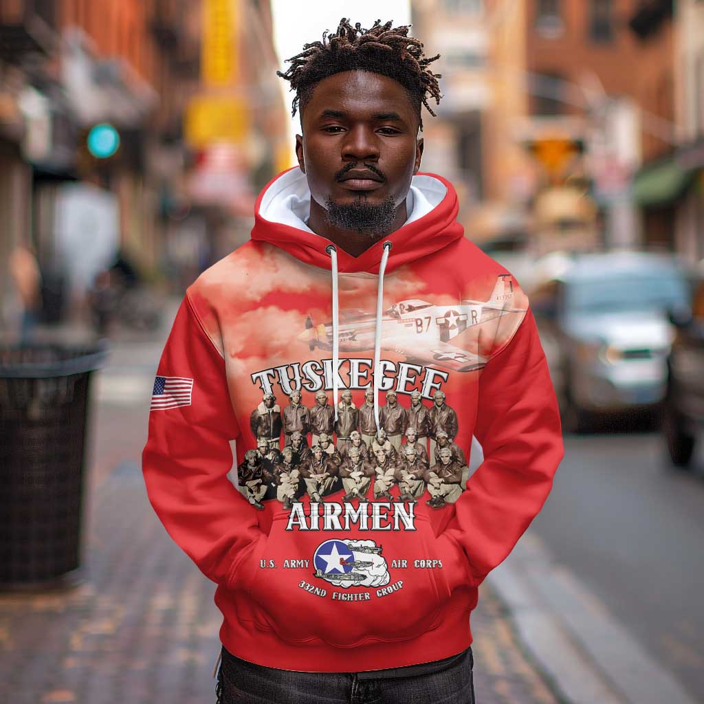 Remembering the Red Tail Heroes Hoodie Tuskegee Airmen Legacy - Red - African Pride
