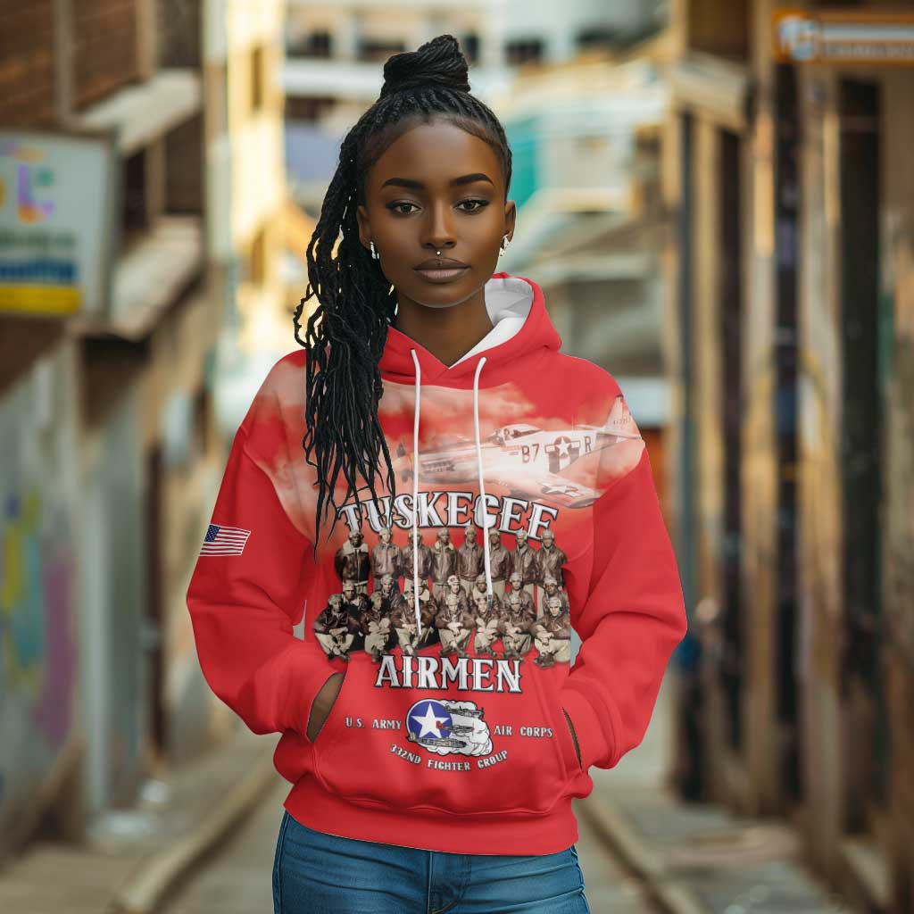 Remembering the Red Tail Heroes Hoodie Tuskegee Airmen Legacy - Red - African Pride
