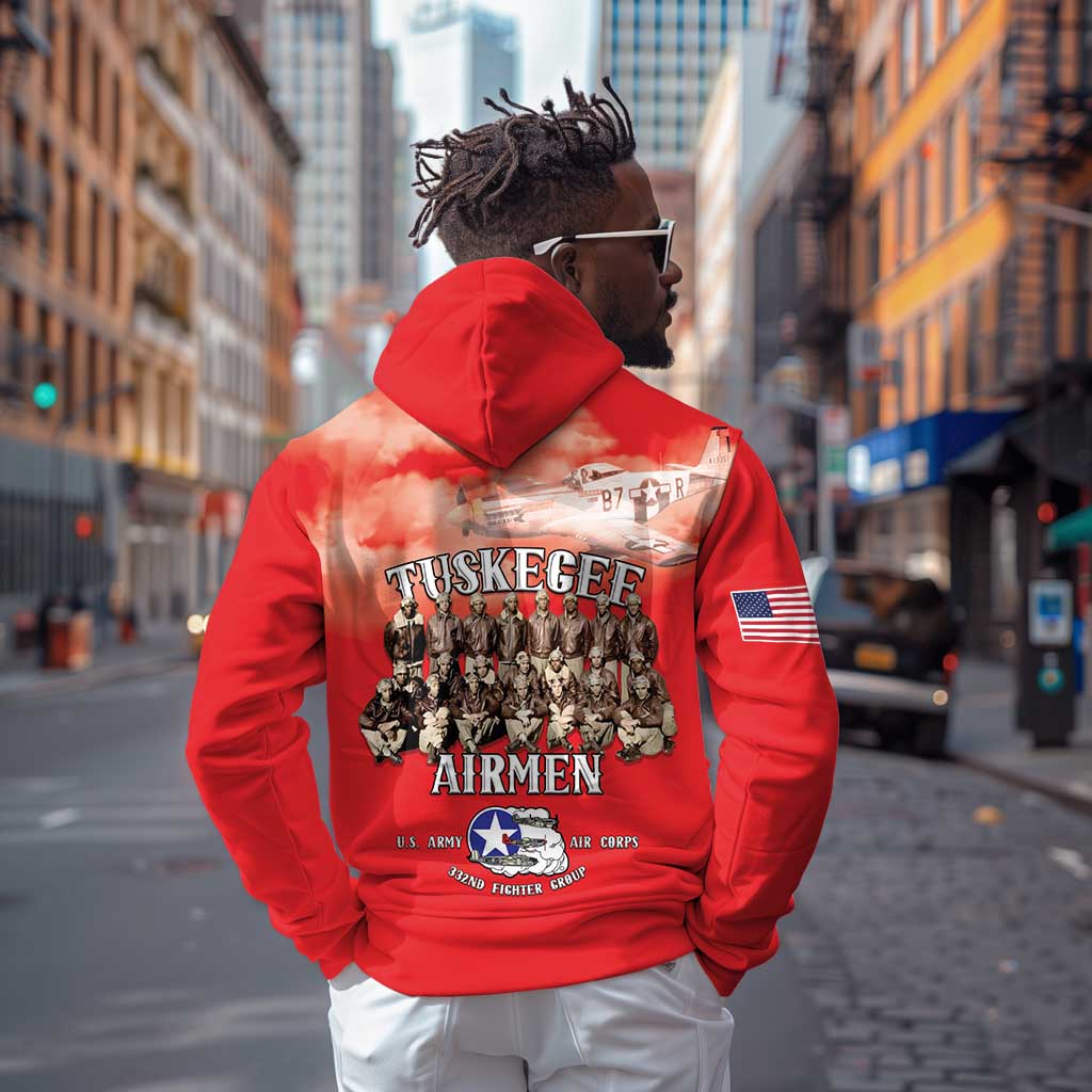 Remembering the Red Tail Heroes Hoodie Tuskegee Airmen Legacy - Red - African Pride