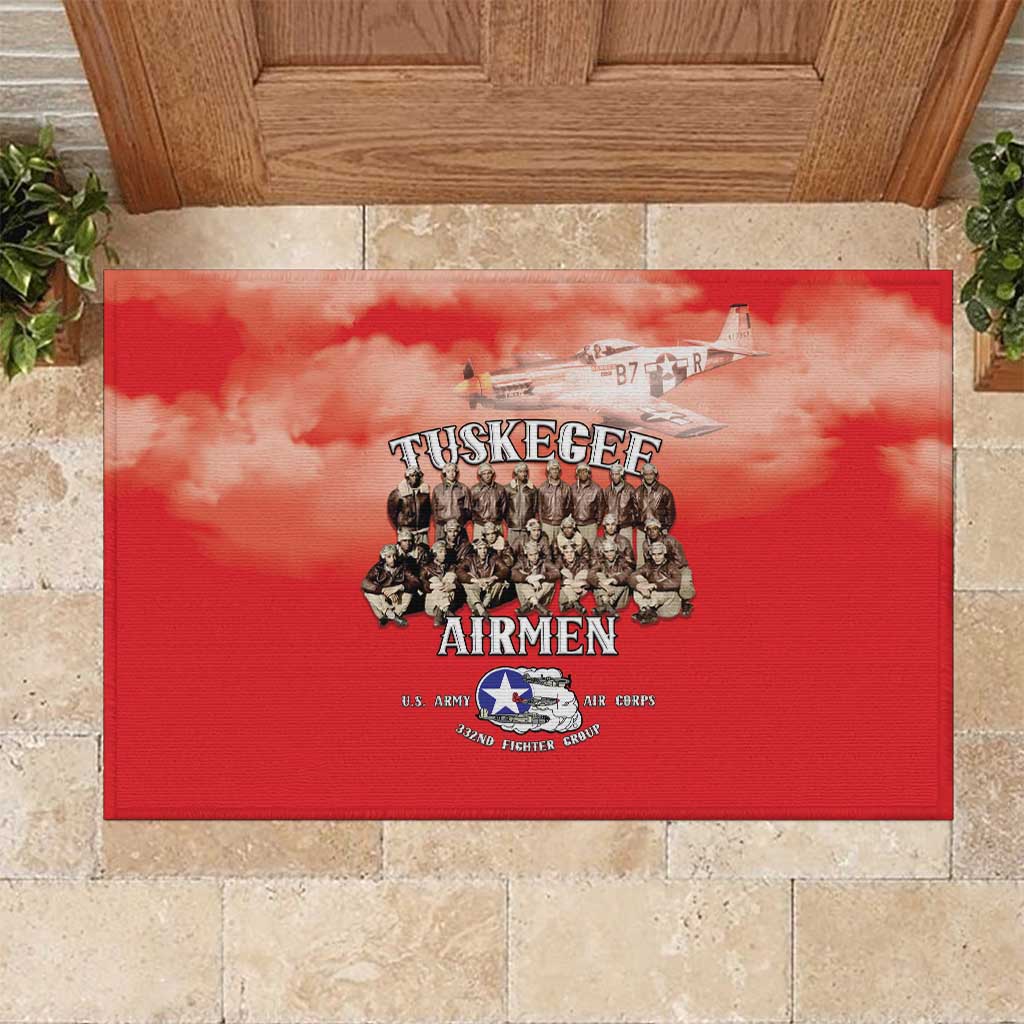 Remembering the Red Tail Heroes Rubber Doormat Tuskegee Airmen Legacy - Red - African Pride