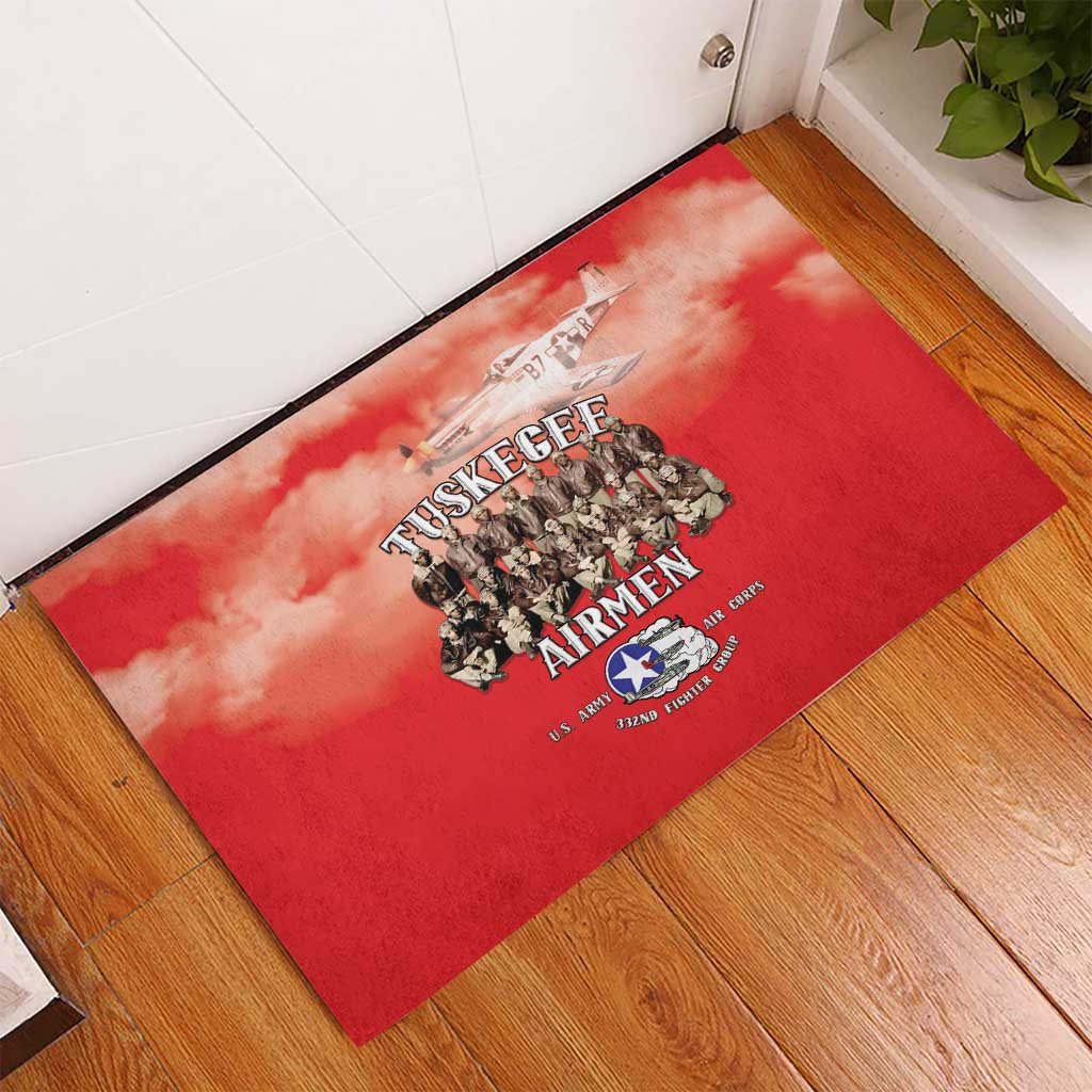 Remembering the Red Tail Heroes Rubber Doormat Tuskegee Airmen Legacy - Red - African Pride