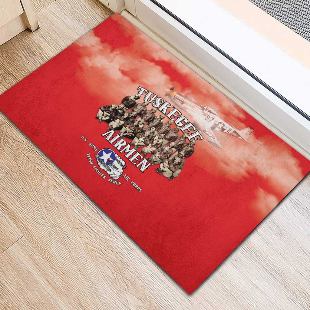 Remembering the Red Tail Heroes Rubber Doormat Tuskegee Airmen Legacy - Red - African Pride