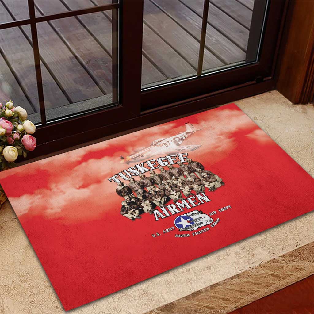 Remembering the Red Tail Heroes Rubber Doormat Tuskegee Airmen Legacy - Red - African Pride