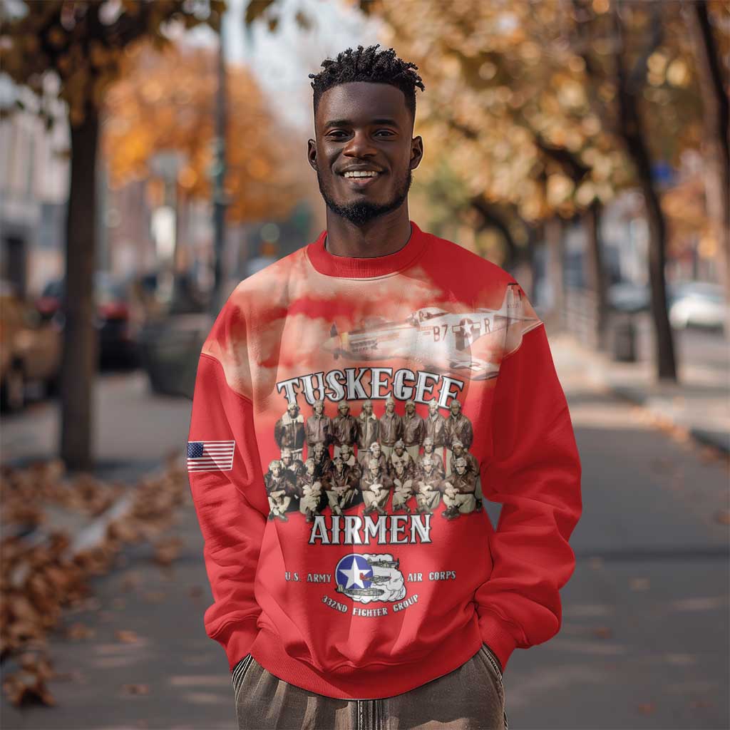 Remembering the Red Tail Heroes Sweatshirt Tuskegee Airmen Legacy - Red - African Pride