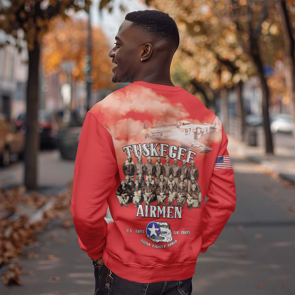 Remembering the Red Tail Heroes Sweatshirt Tuskegee Airmen Legacy - Red - African Pride